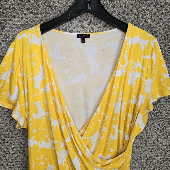 Talbots Top Womens Large Yellow Printed Surplice Neck Stretch Casual Ladies - Picture 3 of 7